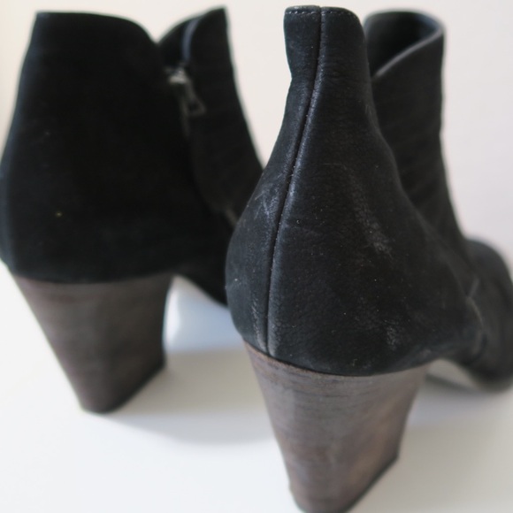 Paul Green Malibu Sliced Zip Booties Leather Suede Ankle Boots Black Chunky Heel - Picture 6 of 9
